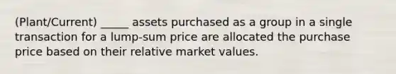 (Plant/Current) _____ assets purchased as a group in a single transaction for a lump-sum price are allocated the purchase price based on their relative market values.