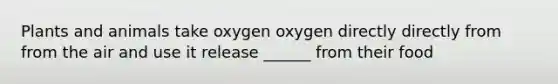 Plants and animals take oxygen oxygen directly directly from from the air and use it release ______ from their food