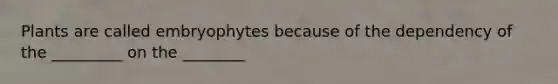 Plants are called embryophytes because of the dependency of the _________ on the ________