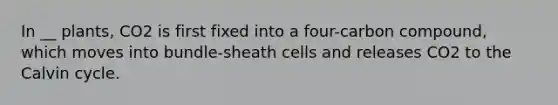 In __ plants, CO2 is first fixed into a four-carbon compound, which moves into bundle-sheath cells and releases CO2 to the Calvin cycle.