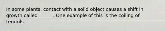 In some plants, contact with a solid object causes a shift in growth called ______. One example of this is the coiling of tendrils.