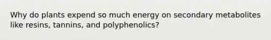 Why do plants expend so much energy on secondary metabolites like resins, tannins, and polyphenolics?