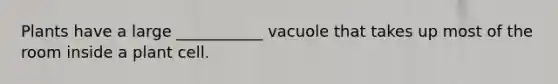 Plants have a large ___________ vacuole that takes up most of the room inside a plant cell.