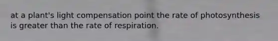 at a plant's light compensation point the rate of photosynthesis is greater than the rate of respiration.