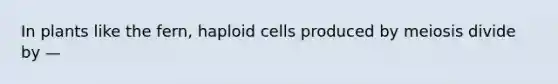 In plants like the fern, haploid cells produced by meiosis divide by —