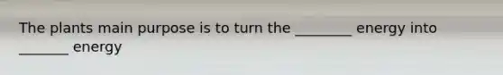 The plants main purpose is to turn the ________ energy into _______ energy