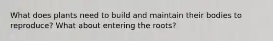 What does plants need to build and maintain their bodies to reproduce? What about entering the roots?