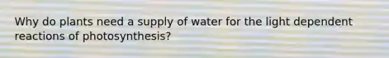 Why do plants need a supply of water for the light dependent reactions of photosynthesis?