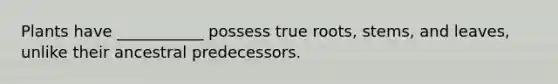 Plants have ___________ possess true roots, stems, and leaves, unlike their ancestral predecessors.