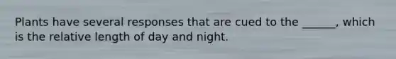 Plants have several responses that are cued to the ______, which is the relative length of day and night.