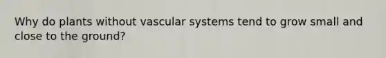 Why do plants without vascular systems tend to grow small and close to the ground?