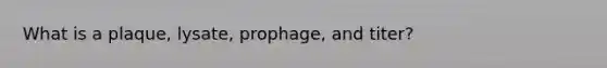 What is a plaque, lysate, prophage, and titer?