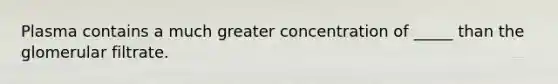 Plasma contains a much greater concentration of _____ than the glomerular filtrate.