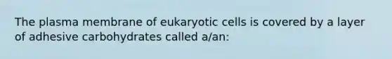 The plasma membrane of eukaryotic cells is covered by a layer of adhesive carbohydrates called a/an:​