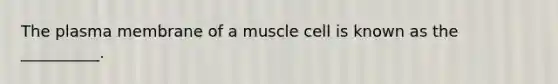 The plasma membrane of a muscle cell is known as the __________.