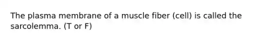 The plasma membrane of a muscle fiber (cell) is called the sarcolemma. (T or F)