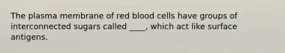 The plasma membrane of red blood cells have groups of interconnected sugars called ____, which act like surface antigens.