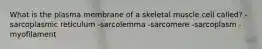 What is the plasma membrane of a skeletal muscle cell called? -sarcoplasmic reticulum -sarcolemma -sarcomere -sarcoplasm -myofilament