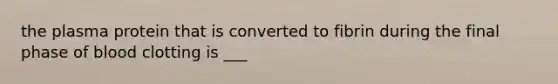 the plasma protein that is converted to fibrin during the final phase of blood clotting is ___
