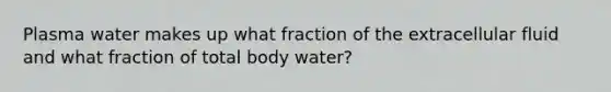 Plasma water makes up what fraction of the extracellular fluid and what fraction of total body water?