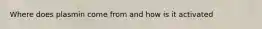Where does plasmin come from and how is it activated