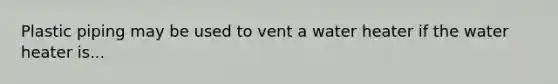 Plastic piping may be used to vent a water heater if the water heater is...