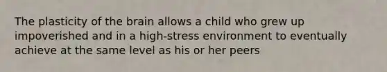 The plasticity of the brain allows a child who grew up impoverished and in a high-stress environment to eventually achieve at the same level as his or her peers