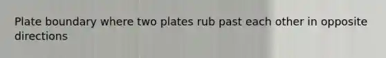 Plate boundary where two plates rub past each other in opposite directions