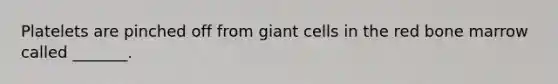 Platelets are pinched off from giant cells in the red bone marrow called _______.