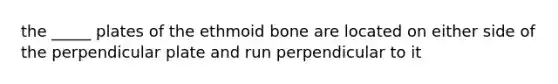 the _____ plates of the ethmoid bone are located on either side of the perpendicular plate and run perpendicular to it