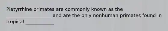 Platyrrhine primates are commonly known as the ___________________ and are the only nonhuman primates found in tropical ____________