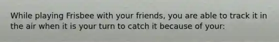 While playing Frisbee with your friends, you are able to track it in the air when it is your turn to catch it because of your: