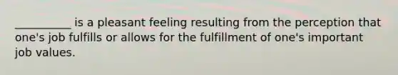 __________ is a pleasant feeling resulting from the perception that one's job fulfills or allows for the fulfillment of one's important job values.