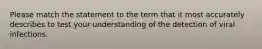 Please match the statement to the term that it most accurately describes to test your understanding of the detection of viral infections.