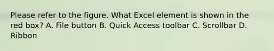 Please refer to the figure. What Excel element is shown in the red box? A. File button B. Quick Access toolbar C. Scrollbar D. Ribbon