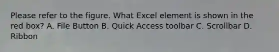 Please refer to the figure. What Excel element is shown in the red box? A. File Button B. Quick Access toolbar C. Scrollbar D. Ribbon