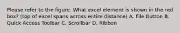 Please refer to the figure. What excel element is shown in the red box? (top of excel spans across entire distance) A. File Button B. Quick Access Toolbar C. Scrollbar D. Ribbon