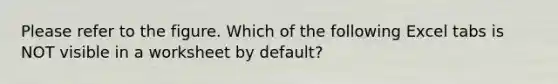 Please refer to the figure. Which of the following Excel tabs is NOT visible in a worksheet by default?