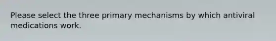 Please select the three primary mechanisms by which antiviral medications work.