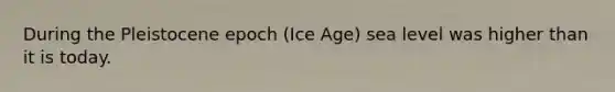 During the Pleistocene epoch (Ice Age) sea level was higher than it is today.