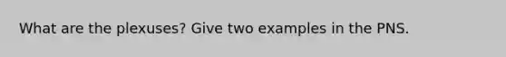 What are the plexuses? Give two examples in the PNS.