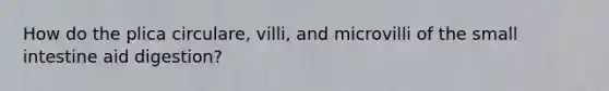 How do the plica circulare, villi, and microvilli of the small intestine aid digestion?