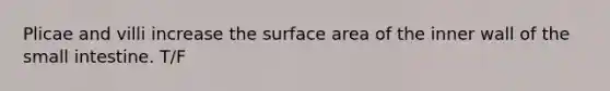 Plicae and villi increase the surface area of the inner wall of the small intestine. T/F