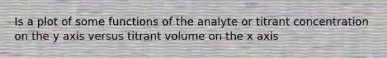 Is a plot of some functions of the analyte or titrant concentration on the y axis versus titrant volume on the x axis