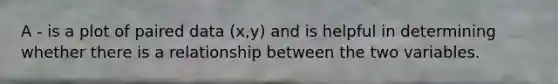 A - is a plot of paired data (x,y) and is helpful in determining whether there is a relationship between the two variables.