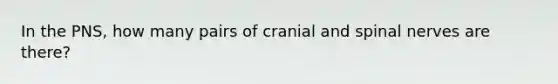 In the PNS, how many pairs of cranial and spinal nerves are there?