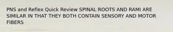 PNS and Reflex Quick Review SPINAL ROOTS AND RAMI ARE SIMILAR IN THAT THEY BOTH CONTAIN SENSORY AND MOTOR FIBERS