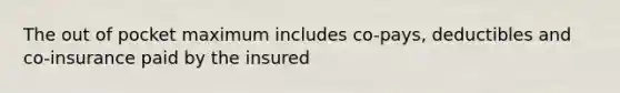 The out of pocket maximum includes co-pays, deductibles and co-insurance paid by the insured