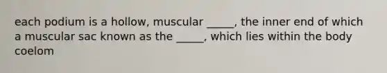 each podium is a hollow, muscular _____, the inner end of which a muscular sac known as the _____, which lies within the body coelom