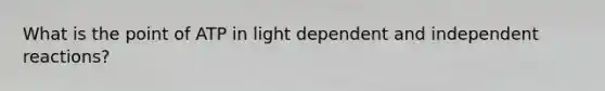 What is the point of ATP in light dependent and independent reactions?